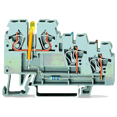 Borna de sensores para 3 conductores, LED amarillo, para sensores NPN de conmutación (negativa), 2,5 mm², CAGE CLAMP®