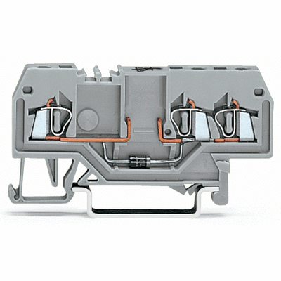 Component terminal block, 3-conductor, with diode 1N4007, anode, left side, for DIN-rail 35 x 15 and 35 x 7.5, 1.5 mm², CAGE CLAMP®