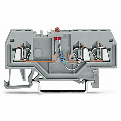 Component terminal block, 3-conductor, LED (red), 24 VDC, for DIN-rail 35 x 15 and 35 x 7.5, 1.5 mm², CAGE CLAMP®