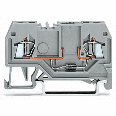 Component terminal block, 2-conductor, with diode 1N4007, anode, left side, for DIN-rail 35 x 15 and 35 x 7.5, 1.5 mm², CAGE CLAMP®