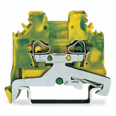 Morsetto di terra per 2 conduttori, 2.5 mm², slot per marcatura laterali, per guida DIN 35 x 15 e 35 x 7.5, CAGE CLAMP®