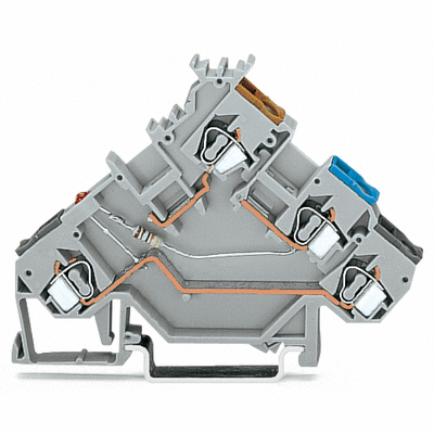 Borna de sensores para 3 conductores, LED rojo, para sensores NPN de conmutación (negativa), con entradas de cond.impresas en colores, 2.5 mm², CAGE CLAMP®