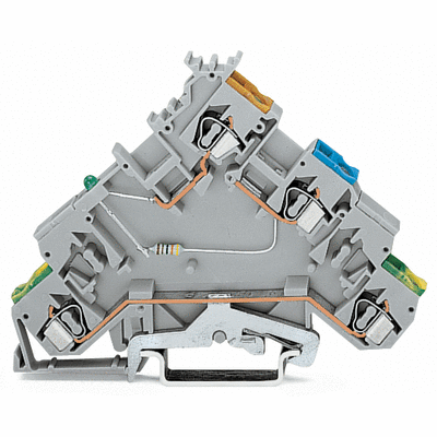 Borna de alimentación de sensores para 4 conductores, LED verde, para sensores de conmutación (positiva) PNP, con placa final, con entradas de cond.impresas en colores, 2.5 mm², CAGE CLAMP®