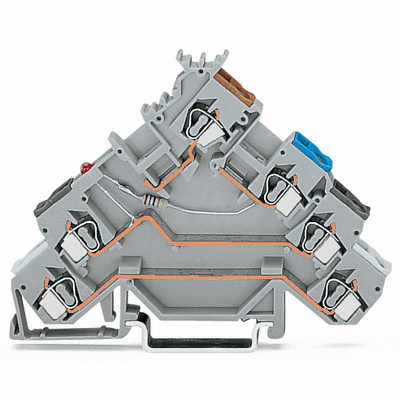 Borna de sensores para 4 conductores, LED rojo, para sensores NPN de conmutación (negativa), con entradas de cond.impresas en colores, 2.5 mm², CAGE CLAMP®