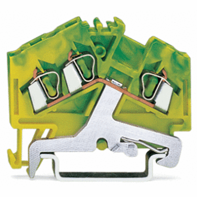3-conductor ground terminal block, 2.5 mm², center marking, for DIN-rail 35 x 15 and 35 x 7.5, CAGE CLAMP®