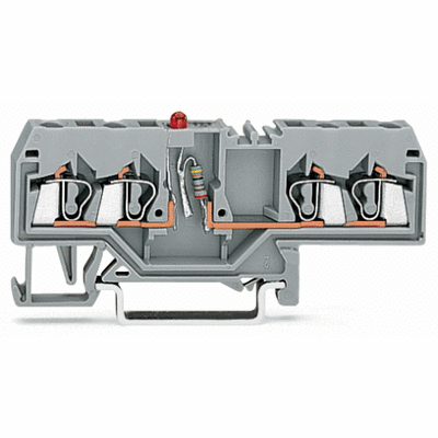 Component terminal block, 4-conductor, LED (red), 24 VDC, for DIN-rail 35 x 15 and 35 x 7.5, 2.5 mm², CAGE CLAMP®