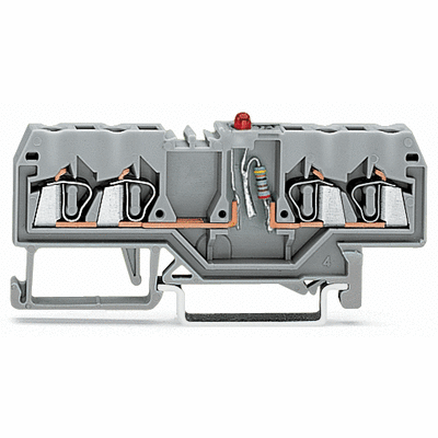 Component terminal block, 4-conductor, LED (red), 24 VDC, for DIN-rail 35 x 15 and 35 x 7.5, 2.5 mm², CAGE CLAMP®