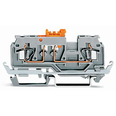 2-conductor disconnect/test terminal block, with pivoting knife disconnect, with test port, for DIN-rail 35 x 15 and 35 x 7.5, 2.5 mm², CAGE CLAMP®