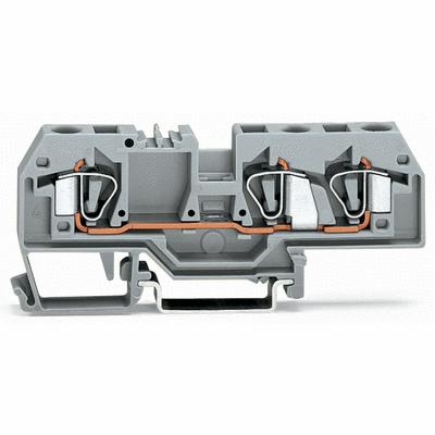 3-conductor through terminal block, 6 mm², center marking, for DIN-rail 35 x 15 and 35 x 7.5, CAGE CLAMP®