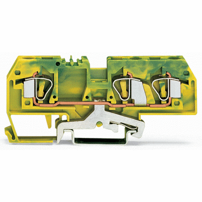 3-conductor ground terminal block, 6 mm², center marking, for DIN-rail 35 x 15 and 35 x 7.5, CAGE CLAMP®