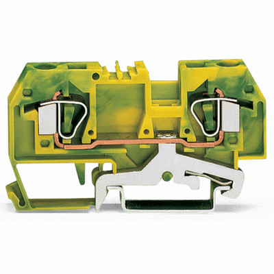 2-conductor ground terminal block, 6 mm², center marking, for DIN-rail 35 x 15 and 35 x 7.5, CAGE CLAMP®