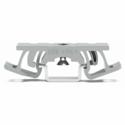 Mounting foot with screw, for DIN-15 rail, can be screwed on terminal blocks with fixing flange, 6.5 mm wide