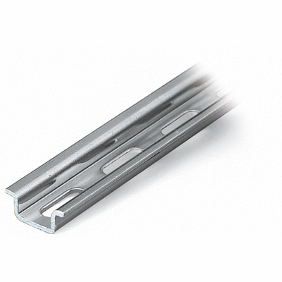 Steel carrier rail, 15 x 5.5 mm, 1 mm thick, 2 m long, slotted, according to EN 60715