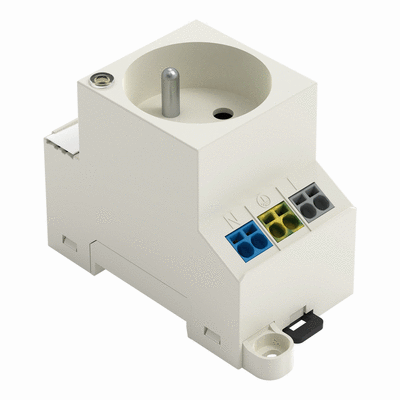 Presa per armadio elettrico, per montaggio a vite e su guida DIN, per spina, tipo E, CEE 7/5, comune in FR, BE, PL, con spia di stato LED, Con doppia connessione Cage Clamp tipo Push-in