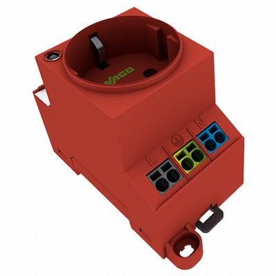 Presa per armadio elettrico, per montaggio a vite e su guida DIN, per spina, tipo F, CEE 7/4 (Schuko), comune in DE, NL, AT, con spia di stato LED, Con doppia connessione Cage Clamp tipo Push-in