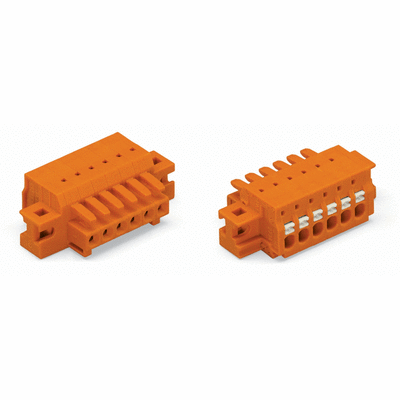 Female plug with fixing flange with built-in push buttons pin spacing 3.81 mm / 0.15 in 100% protected against mismating with codig fingers