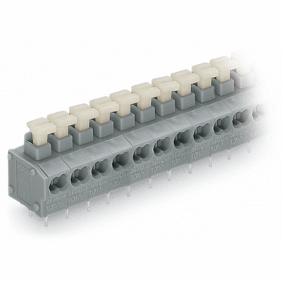 2-CONDUCTOR PCB TERMINAL STRIP 2 SOLDER PINS / POLE PIN SPACING 5/5.08 MM / 0.2 IN WITH PUSH BOTTONS