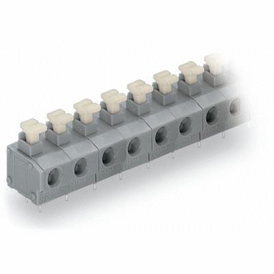 1-CONDUCTOR PCB TERMINAL STRIP 2 SOLDER PINS / POLE PIN SPACING 7.5/7.62 MM / 0.3 IN WITH PUSH BOTTONS