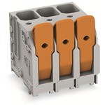 Leiterplattenklemme mit Betätigungshebeln Leitereinführung 90° zur Platine 6 Lötstifte/Pol versetzt Rastermaß 10 mm / 0.394 in