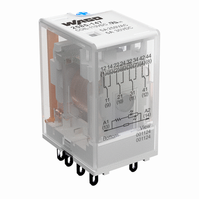 Elementarrelais, Eingangsnennspannung DC 110 V, 4 Wechsler, Grenzdauerstrom 5 A, mit Handbedienung, 21 mm Baubreite, 35 mm Bauhöhe