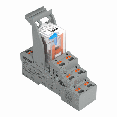 Relay module, Nominal input voltage: 24 VDC, 2 changeover contacts, Limiting continuous current: 6 A, with manual operation, Set of relay socket and elementary relay, Yellow status indicator, Module width: 27 mm