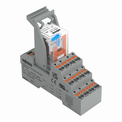 Relay module, Nominal input voltage: 48 VDC, 4 changeover contacts, Limiting continuous current: 5 A, with manual operation, Set of relay socket and elementary relay, Yellow status indicator, Module width: 31 mm