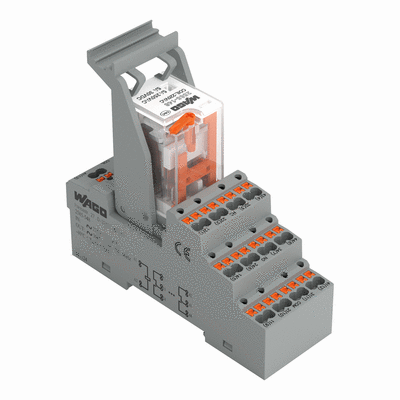 Relay module, Nominal input voltage: 230 VAC, 4 changeover contacts, Limiting continuous current: 5 A, with manual operation, Set of relay socket and elementary relay, Yellow status indicator, Module width: 31 mm