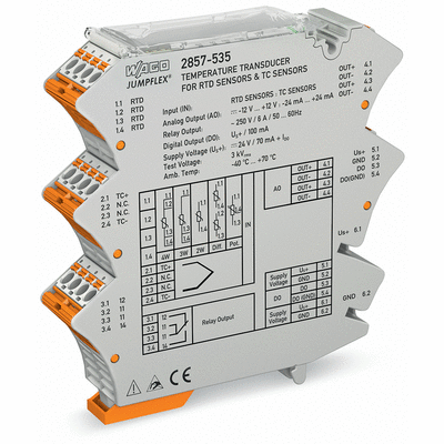 Temperature signal conditioner, Current and voltage output signal, Configuration via software, Supply voltage: 24 VDC