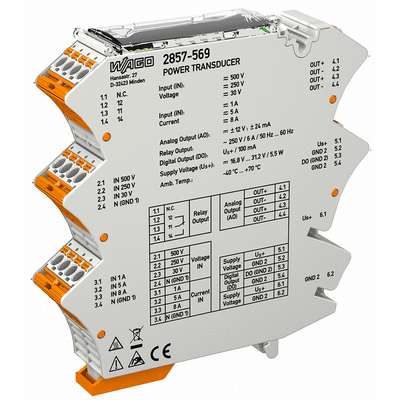 Convertisseur de puissance à 1 phase, Signal d'entrée de courant et de tension, Signal de sortie de tension et de courant, Sortie digitale, Configuration par logiciel, Tension d'alimentation 24 V DC