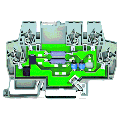Module de protection contre les surtensions pour technique de signaux, Tension nominale DC 24 V, pour 2 chemins de signaux avec dérivation commune, pour interfaces dissymétriques, 2 étage, Largeur : 6 mm