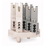 Female connector with snap-in mounting feet and earth conductor contact 5 pole with moulded pole marking switchable
