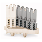 Female connector with snap-in mounting feet and earth conductor contact 3 pole with moulded pole marking switchable