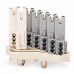 Female connector with snap-in mounting foot and direct contact of the earth conductor 3 pole with moulded pole marking switchable