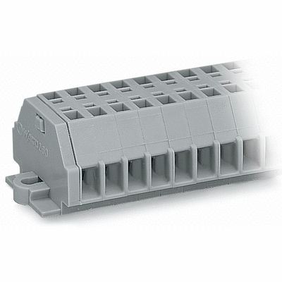 2-conductor terminal strip, without push-buttons, with snap-in mounting feet, for plate thickness 0.6 - 1.2 mm, Fixing hole 3.5 mm Ø, 1.5 mm², CAGE CLAMP®