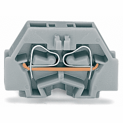 Space-saving, 2-conductor end terminal block, without push-buttons, without protruding snap-in mounting foot, 1-pole, for terminal strips with snap-in mounting feet, 1.5 mm², CAGE CLAMP®