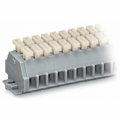 2-conductor terminal strip, on both sides with push-buttons, with snap-in mounting feet, for plate thickness 0.6 - 1.2 mm, Fixing hole 3.5 mm Ø, 2.5 mm², CAGE CLAMP®