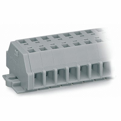 2-conductor terminal strip, without push-buttons, with snap-in mounting feet, for plate thickness 0.6 - 1.2 mm, Fixing hole 3.5 mm Ø, 2.5 mm², CAGE CLAMP®