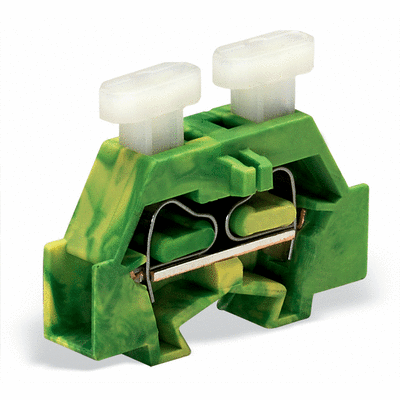 Space-saving, 2-conductor end terminal block, on both sides with push-button, without protruding snap-in mounting foot, 1-pole, for terminal strips with snap-in mounting feet, 2.5 mm², CAGE CLAMP®