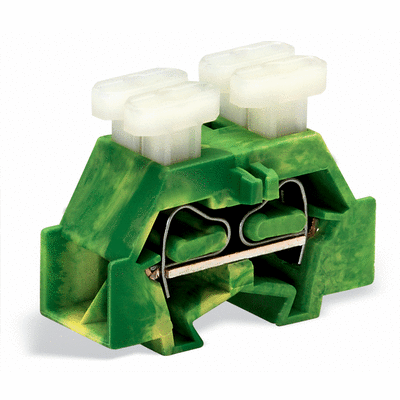 Space-saving, 4-conductor end terminal block, on both sides with push-buttons, without protruding snap-in mounting foot, 1-pole, for terminal strips with snap-in mounting feet, 2.5 mm², CAGE CLAMP®