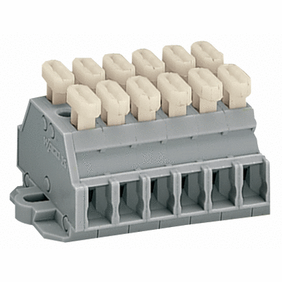 Morsettiera per 2 conduttori, su entrambi i lati con pulsanti, con flange di fissaggio, per versioni di montaggio a vite o similari, Foro di fissaggio Ø 3,2 mm, 2,5 mm², CAGE CLAMP®