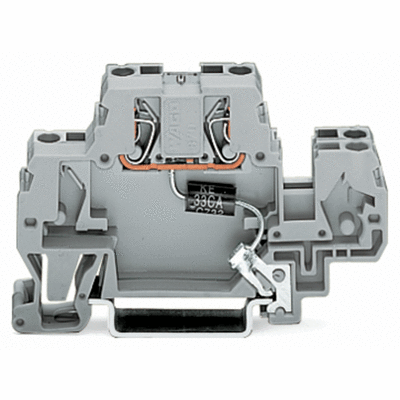 Borne à deux étages pour 3 conducteurs passage/passage pour rail TS 35