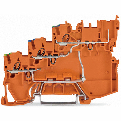 Borna de alimentación de actuadores, 3 conductores para actuadores de conmutación (positiva) PNP con contacto a tierra directo Puenteado interno con nivel de señal enchufable