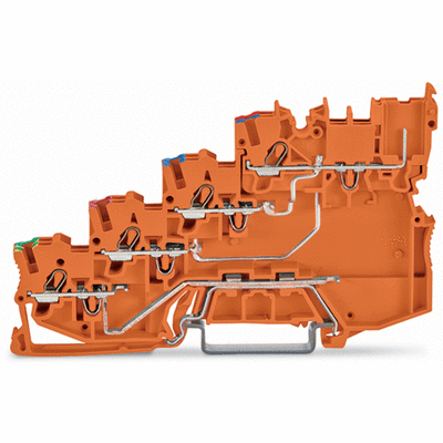 Borna de alimentación de sensores para 4 conductores para sensores conectando (positivo) PNP con contacto a tierra directo Puenteado interno con nivel de señal enchufable