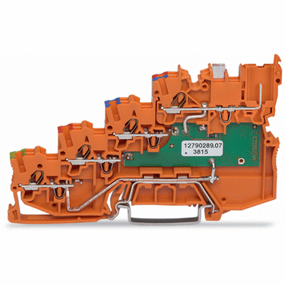 Borna de alimentación de sensores para 4 conductores LED verde para sensores conectando (positivo) PNP con contacto a tierra directo con nivel de señal enchufable