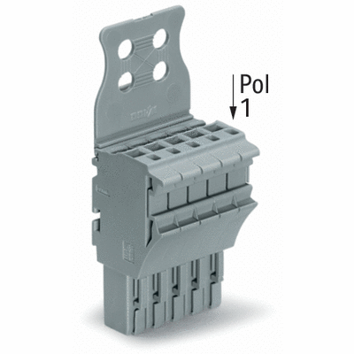 Connecteur femelle pour 1 conducteur, Push-in CAGE CLAMP®, 4 mm², Pas 5,2 mm, Cliquet de verrouillage central, Plaque de décharge de traction