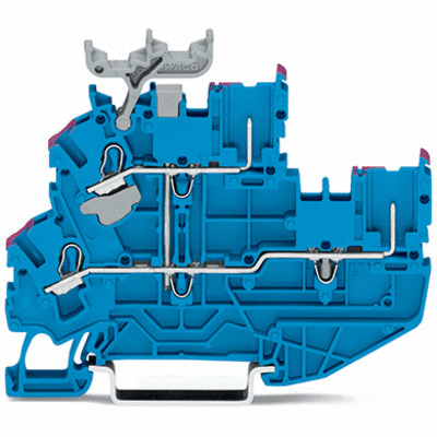 Borna base de doble piso, 2 conductores/2 pines, Borna de paso para 2 conductores/2 pines, 2,5 mm², Neutro, puenteo interno, Introducción del conductor con impresión violeta, apropiado para aplicaciones Ex nA, para carril DIN 35 x 15 y 35 x 7,5, Push-in C