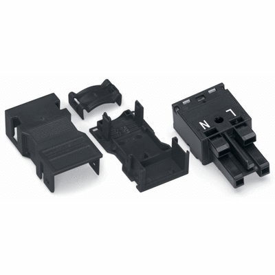 Socket, with strain relief housing, 2-pole, Cod. A