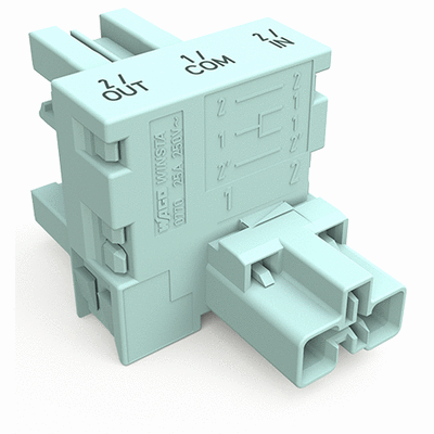 Distributor for status queries, 2-pole/3-pole, Cod. B, 1 input, 2 outputs, 3-pole output for status queries