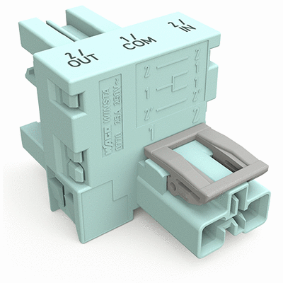 Distributor for status queries, 2-pole/3-pole, Cod. B, 1 input, 2 outputs, 3-pole output for status queries, 3 locking levers