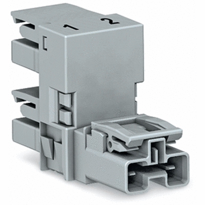 h-distribution connector, 2-pole, Cod. B, 1 input, 2 outputs, outputs on one side, 3 locking levers, for flying leads